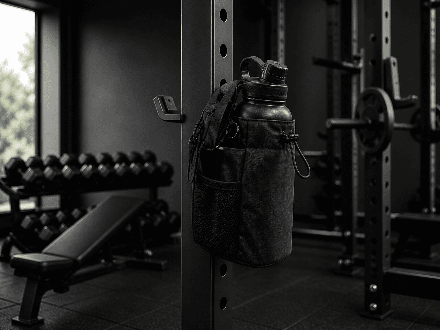 MagnixPro magnetic bottle bag mounted on a rack inside a clean dark gym